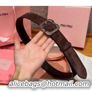 Top Quality Miu Miu Belt 3.5cm in Suede and Calfskin Leather MM26010401 Dark Brown/Silver 2025