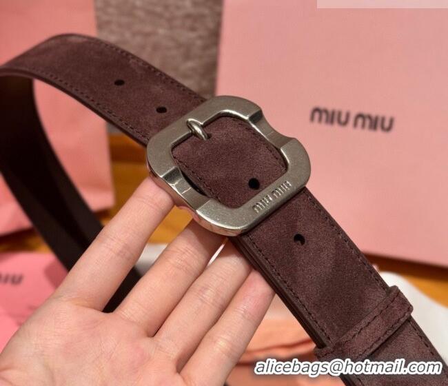 Top Quality Miu Miu Belt 3.5cm in Suede and Calfskin Leather MM26010401 Dark Brown/Silver 2025
