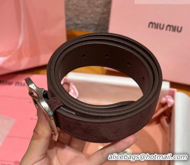 Top Quality Miu Miu Belt 3.5cm in Suede and Calfskin Leather MM26010401 Dark Brown/Silver 2025