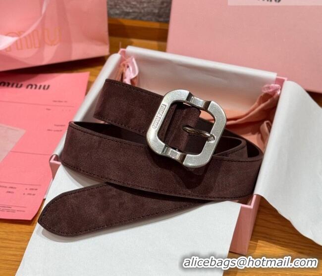 Top Quality Miu Miu Belt 3.5cm in Suede and Calfskin Leather MM26010401 Dark Brown/Silver 2025