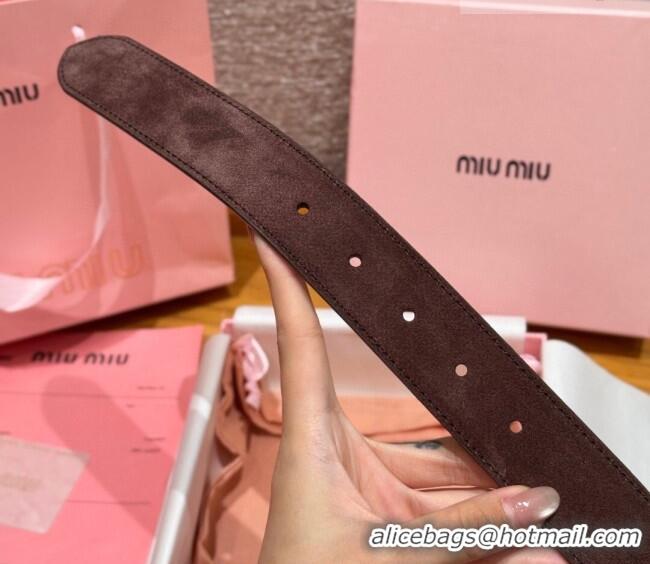 Top Quality Miu Miu Belt 3.5cm in Suede and Calfskin Leather MM26010401 Dark Brown/Silver 2025