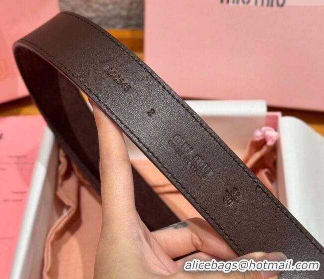 Top Quality Miu Miu Belt 3.5cm in Suede and Calfskin Leather MM26010401 Dark Brown/Silver 2025