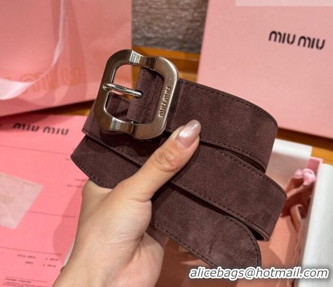 Top Quality Miu Miu Belt 3.5cm in Suede and Calfskin Leather MM26010401 Dark Brown/Silver 2025