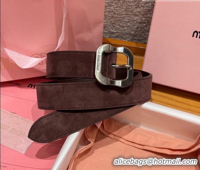 Top Quality Miu Miu Belt 3.5cm in Suede and Calfskin Leather MM26010401 Dark Brown/Silver 2025