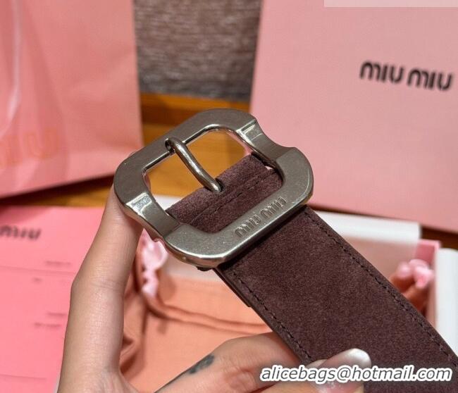 Top Quality Miu Miu Belt 3.5cm in Suede and Calfskin Leather MM26010401 Dark Brown/Silver 2025