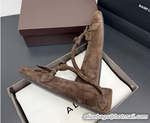 Shop Duplicate Alaia Architectura Ballet Flats in Suede with Strap Dark Brown 2025 AL020701