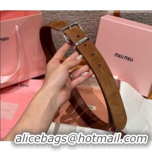 Inexpensive Miu Miu Belt 3.5cm in Suede and Calfskin Leather MM26010402 Light Brown/Silver 2025