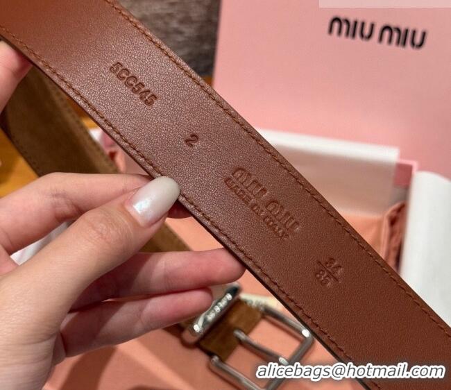 Inexpensive Miu Miu Belt 3.5cm in Suede and Calfskin Leather MM26010402 Light Brown/Silver 2025