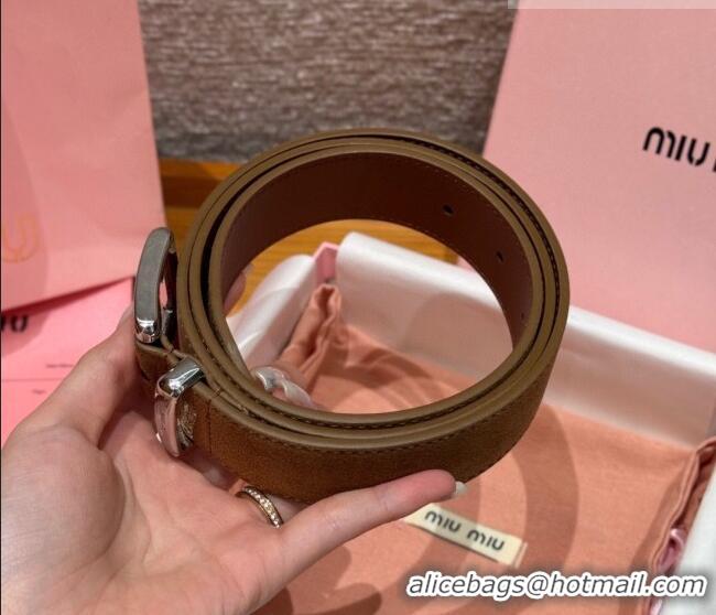 Inexpensive Miu Miu Belt 3.5cm in Suede and Calfskin Leather MM26010402 Light Brown/Silver 2025