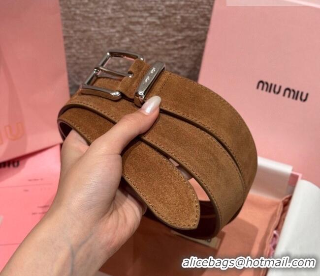 Inexpensive Miu Miu Belt 3.5cm in Suede and Calfskin Leather MM26010402 Light Brown/Silver 2025
