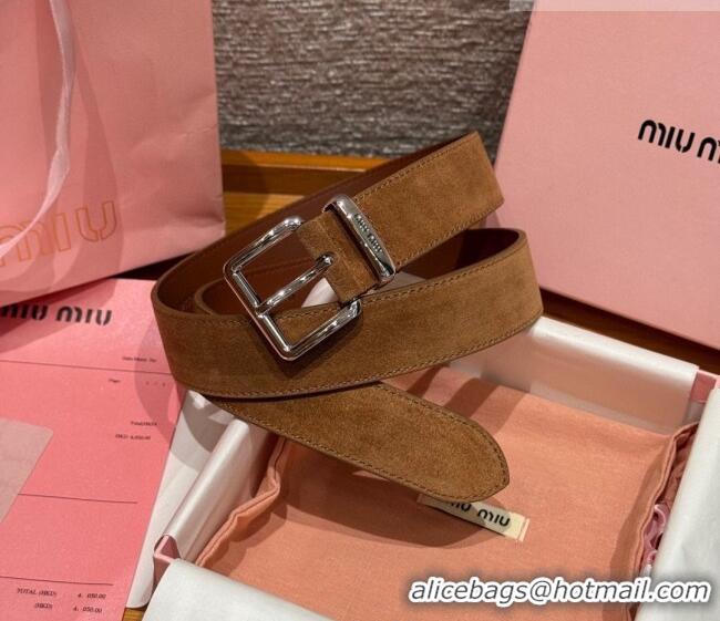 Inexpensive Miu Miu Belt 3.5cm in Suede and Calfskin Leather MM26010402 Light Brown/Silver 2025