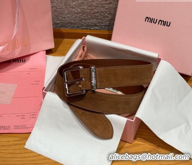 Inexpensive Miu Miu Belt 3.5cm in Suede and Calfskin Leather MM26010402 Light Brown/Silver 2025