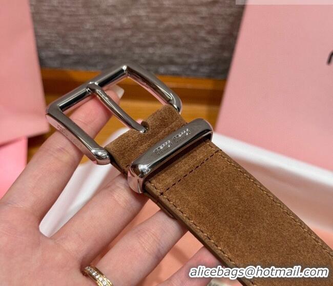 Inexpensive Miu Miu Belt 3.5cm in Suede and Calfskin Leather MM26010402 Light Brown/Silver 2025