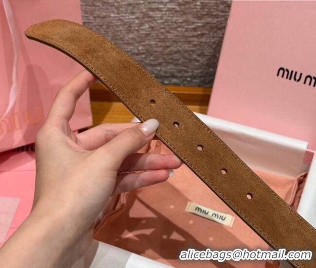 Inexpensive Miu Miu Belt 3.5cm in Suede and Calfskin Leather MM26010402 Light Brown/Silver 2025