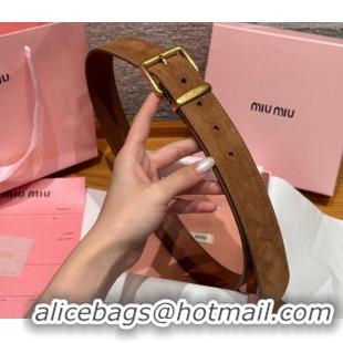 Inexpensive Miu Miu Belt 3.5cm in Suede and Calfskin Leather MM26010402 Light Brown/Gold 2025