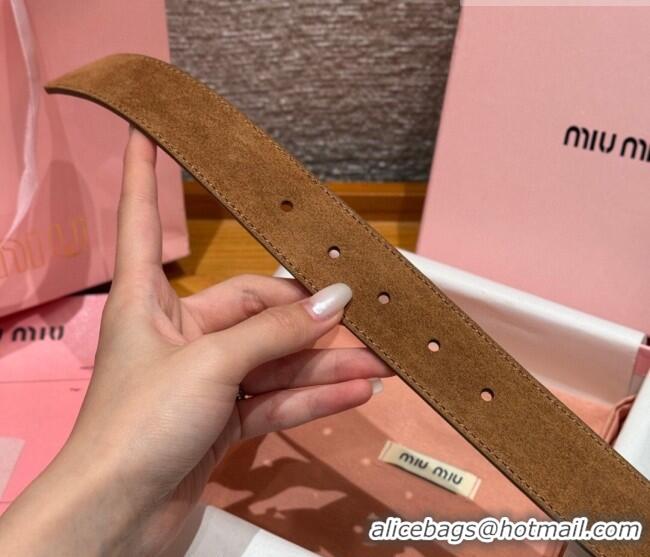 Inexpensive Miu Miu Belt 3.5cm in Suede and Calfskin Leather MM26010402 Light Brown/Gold 2025