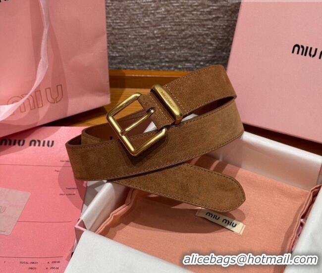 Inexpensive Miu Miu Belt 3.5cm in Suede and Calfskin Leather MM26010402 Light Brown/Gold 2025