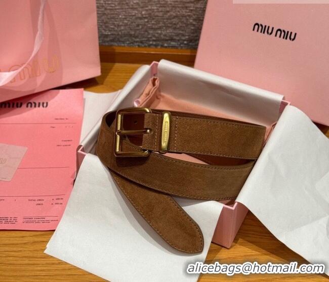 Inexpensive Miu Miu Belt 3.5cm in Suede and Calfskin Leather MM26010402 Light Brown/Gold 2025