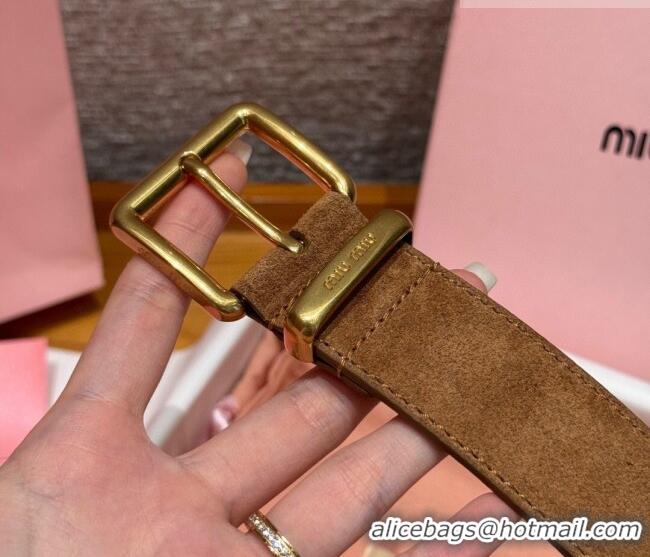 Inexpensive Miu Miu Belt 3.5cm in Suede and Calfskin Leather MM26010402 Light Brown/Gold 2025