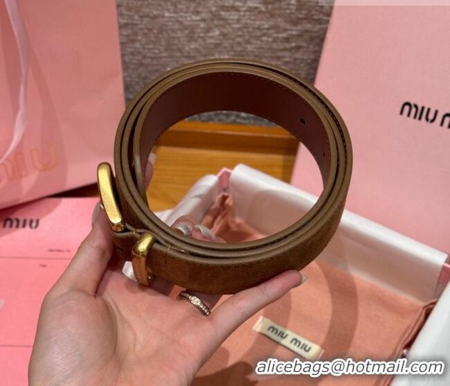 Inexpensive Miu Miu Belt 3.5cm in Suede and Calfskin Leather MM26010402 Light Brown/Gold 2025