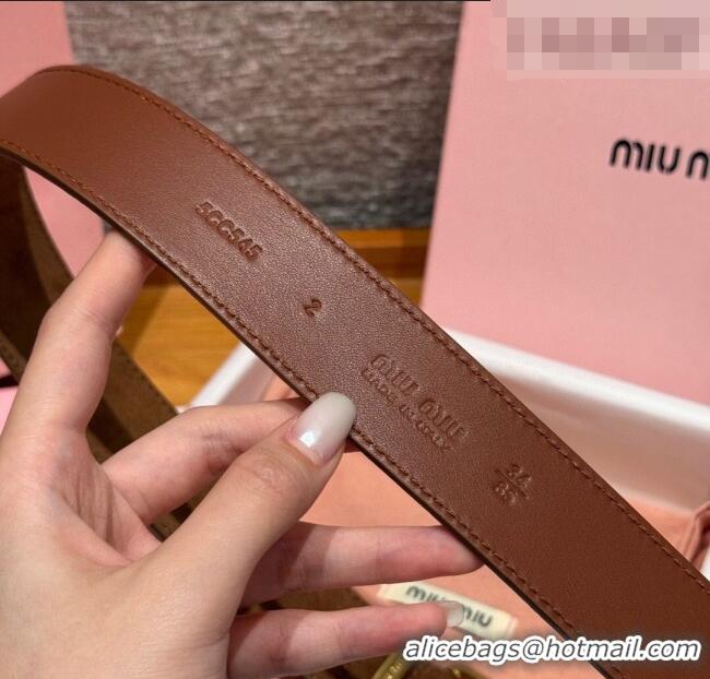 Inexpensive Miu Miu Belt 3.5cm in Suede and Calfskin Leather MM26010402 Light Brown/Gold 2025