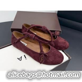 Modern Alaia Architectura Ballet Flats in Suede with Strap Burgundy 2025 AL020701