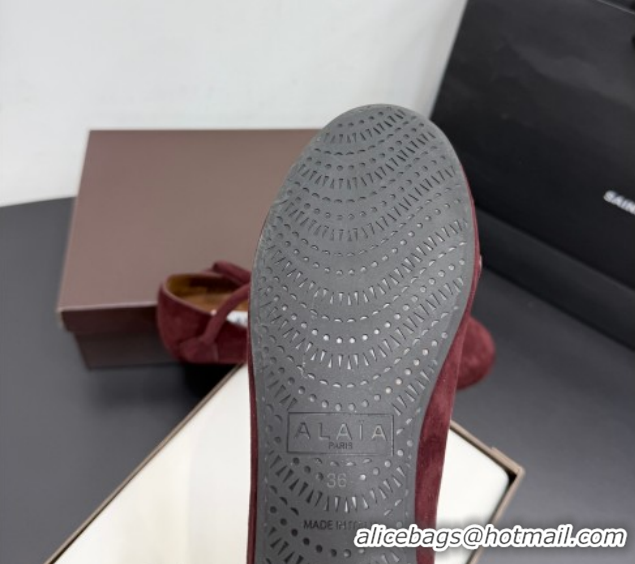 Modern Alaia Architectura Ballet Flats in Suede with Strap Burgundy 2025 AL020701