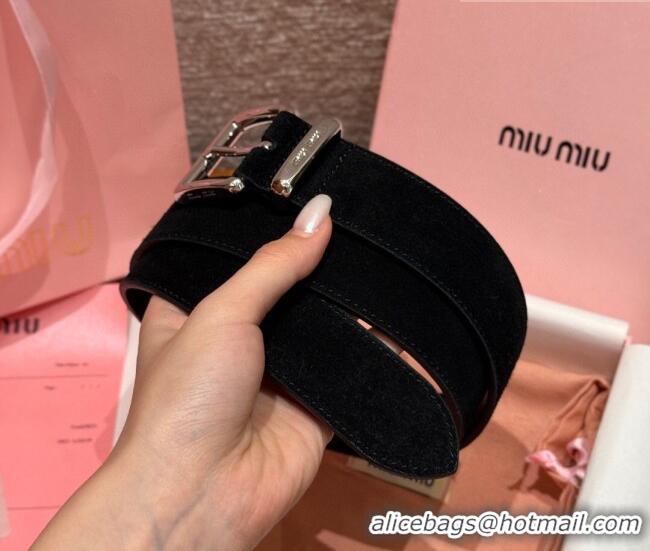 Good Taste Miu Miu Belt 3.5cm in Suede and Calfskin Leather MM26010402 Black/Silver 2025