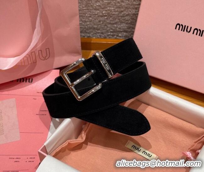Good Taste Miu Miu Belt 3.5cm in Suede and Calfskin Leather MM26010402 Black/Silver 2025