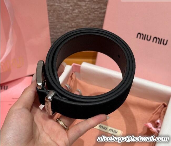 Good Taste Miu Miu Belt 3.5cm in Suede and Calfskin Leather MM26010402 Black/Silver 2025