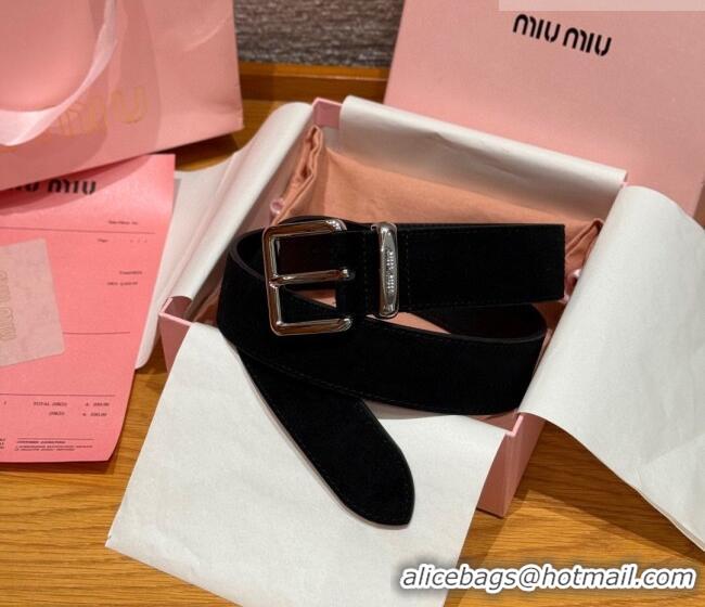 Good Taste Miu Miu Belt 3.5cm in Suede and Calfskin Leather MM26010402 Black/Silver 2025