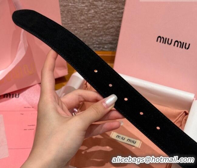 Good Taste Miu Miu Belt 3.5cm in Suede and Calfskin Leather MM26010402 Black/Silver 2025