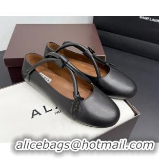 Buy Luxury Alaia Architectura Ballet Flats in Leather with Strap Black 2025 AL020701