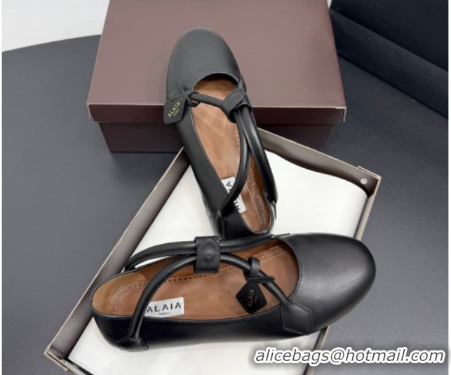 Buy Luxury Alaia Architectura Ballet Flats in Leather with Strap Black 2025 AL020701