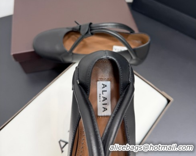 Buy Luxury Alaia Architectura Ballet Flats in Leather with Strap Black 2025 AL020701