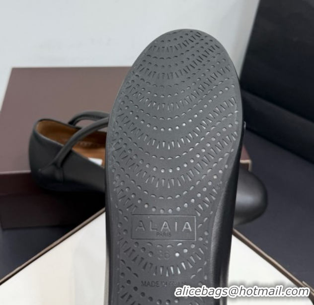 Buy Luxury Alaia Architectura Ballet Flats in Leather with Strap Black 2025 AL020701