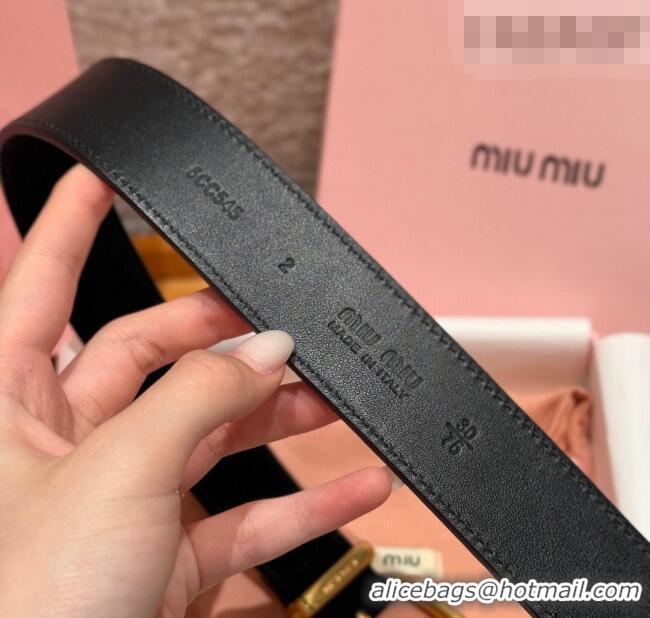 Buy Classic Miu Miu Belt 3.5cm in Suede and Calfskin Leather MM26010402 Black/Gold 2025