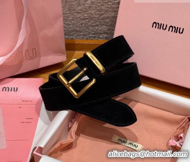 Buy Classic Miu Miu Belt 3.5cm in Suede and Calfskin Leather MM26010402 Black/Gold 2025