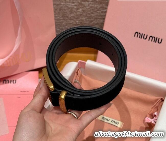 Buy Classic Miu Miu Belt 3.5cm in Suede and Calfskin Leather MM26010402 Black/Gold 2025