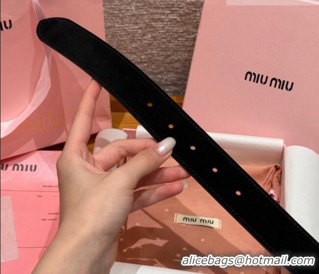 Buy Classic Miu Miu Belt 3.5cm in Suede and Calfskin Leather MM26010402 Black/Gold 2025