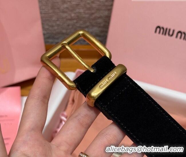 Buy Classic Miu Miu Belt 3.5cm in Suede and Calfskin Leather MM26010402 Black/Gold 2025