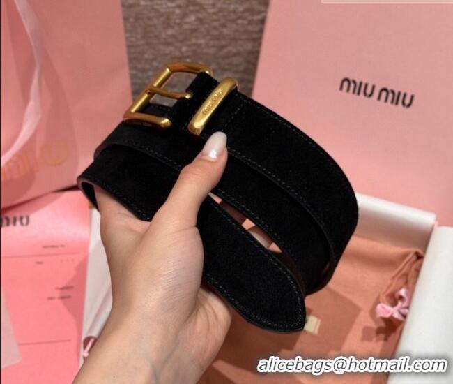 Buy Classic Miu Miu Belt 3.5cm in Suede and Calfskin Leather MM26010402 Black/Gold 2025