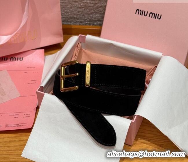 Buy Classic Miu Miu Belt 3.5cm in Suede and Calfskin Leather MM26010402 Black/Gold 2025