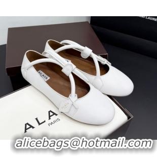 Good Product Alaia Architectura Ballet Flats in Leather with Strap White 2025 AL020701