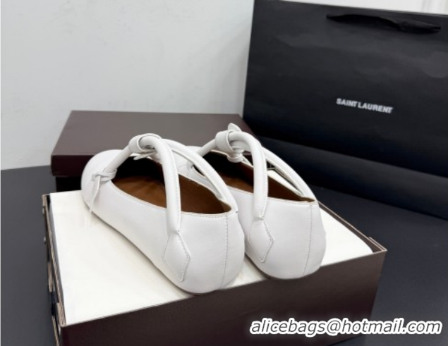 Good Product Alaia Architectura Ballet Flats in Leather with Strap White 2025 AL020701