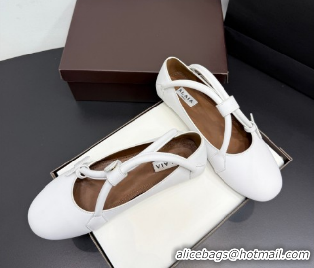 Good Product Alaia Architectura Ballet Flats in Leather with Strap White 2025 AL020701