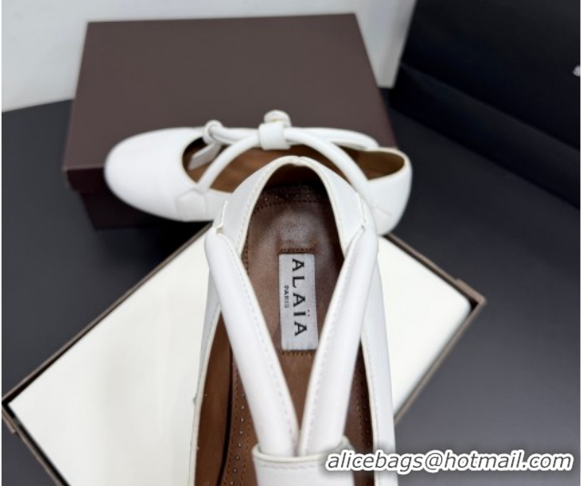 Good Product Alaia Architectura Ballet Flats in Leather with Strap White 2025 AL020701