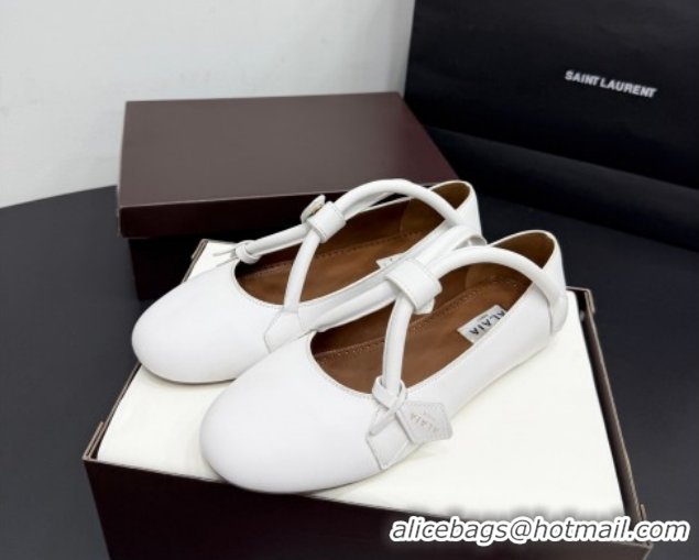 Good Product Alaia Architectura Ballet Flats in Leather with Strap White 2025 AL020701