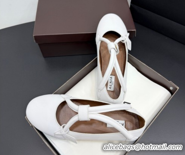 Good Product Alaia Architectura Ballet Flats in Leather with Strap White 2025 AL020701