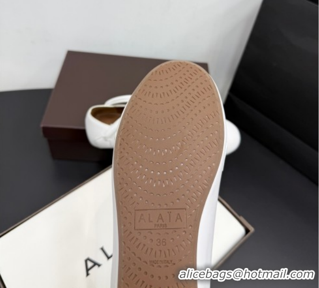 Good Product Alaia Architectura Ballet Flats in Leather with Strap White 2025 AL020701